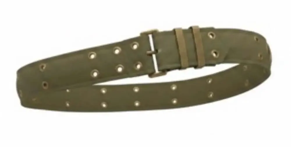 Military Style Olive Green Canvas Webbing Belt with Brass Hardware and Grommets